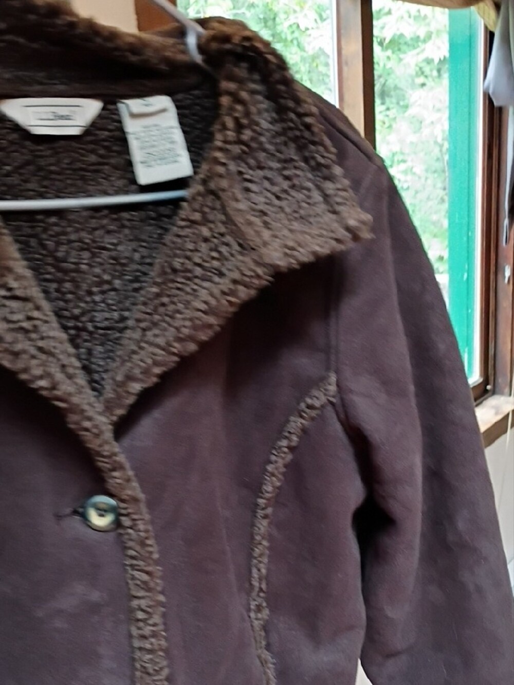 L.L. Bean Women's Dark Brown Teddy-Trim Long Jacket - Picture 3 of 3